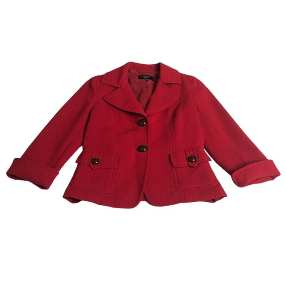 Talbots Blazer Jacket Womens Petite 4 Red Wool 3/4 Sleeve Lined Pockets Career - Picture 1 of 16